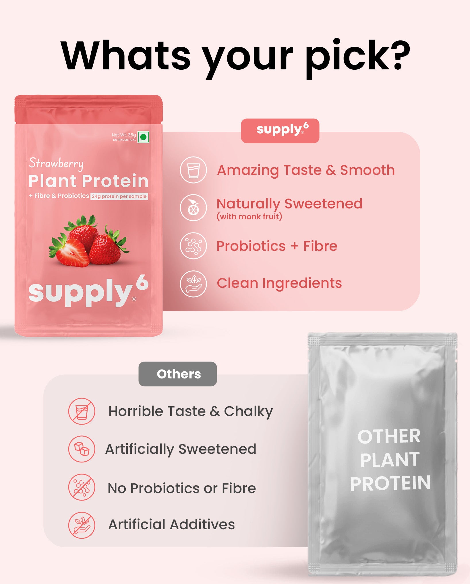 Supply6 Plant Protein - Strawberry (Travel Packs)
