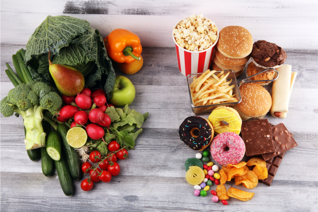 Healthy Fruits And Vegetables VS Processed Foods